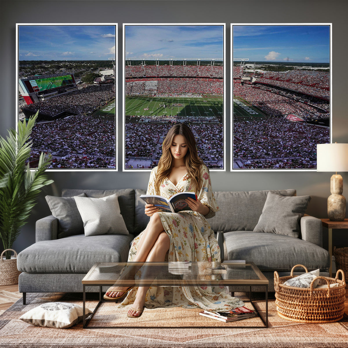 83382-MGV-CV-36X24 - South Carolina Gamecocks Football Team Print, Columbia Williams-Brice Stadium Wall Art