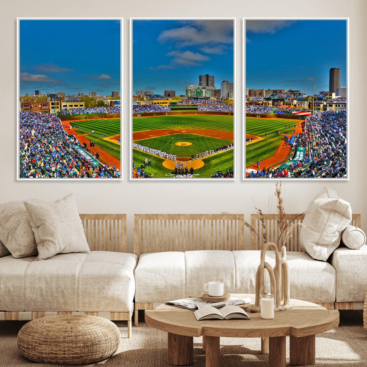 MGV-FC-60X30-3P - Wrigley Field Chicago Cubs Canvas Wall Art - Iconic Baseball Stadium Print for Sports Lovers - Ready