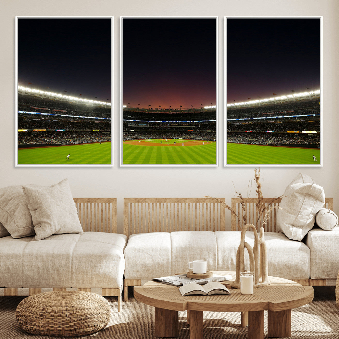 MGV-FC-60X30-3P - Yankee Stadium Night Game Triple Canvas, Yankee Stadium Canvas Wall Art - New York Yankees MLB Match
