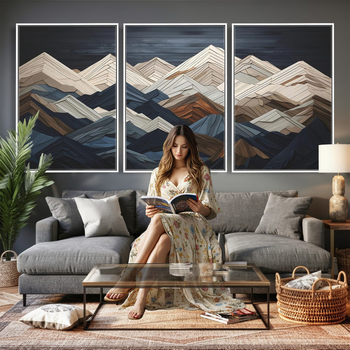 12896-MGV-CV-24X16 - Mountain Wall Art, Modern Abstract Landscape Canvas Print