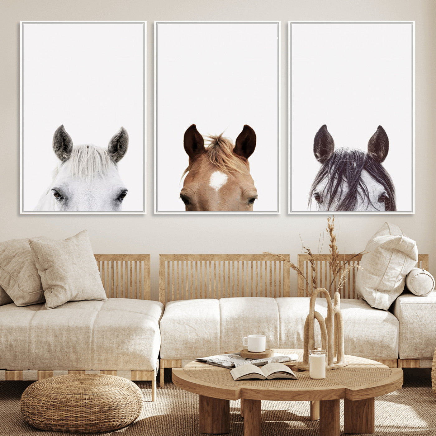 59160-MGV-CV-60X30-3P-Horse Prints Set, Set of 3 Horse Wall Art, Horses Portraits, Farmhouse Wall Art, Farm Animals Canvas, Animals Portraits Set, Horse Poster