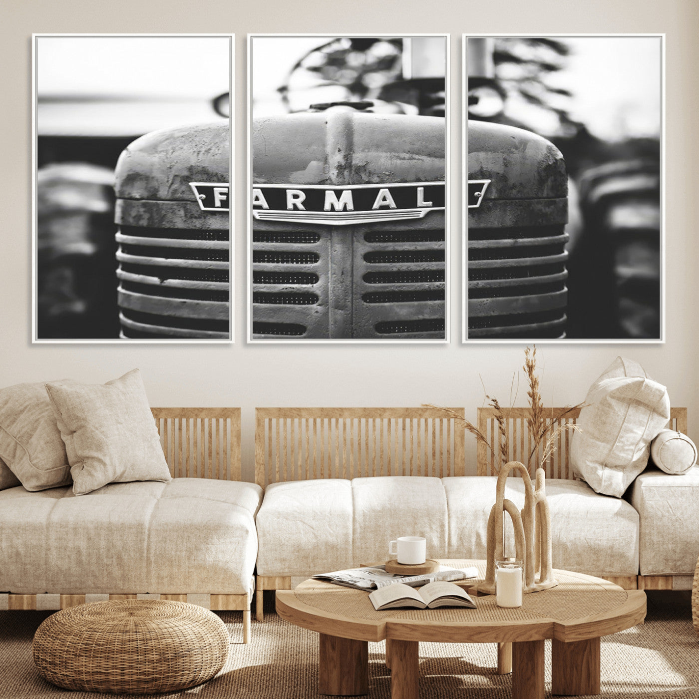 MGV-FC-60X30-3P - Vintage Farmall Tractor Wall Art Canvas Print, Rustic Farmhouse Decor Ready to Hang