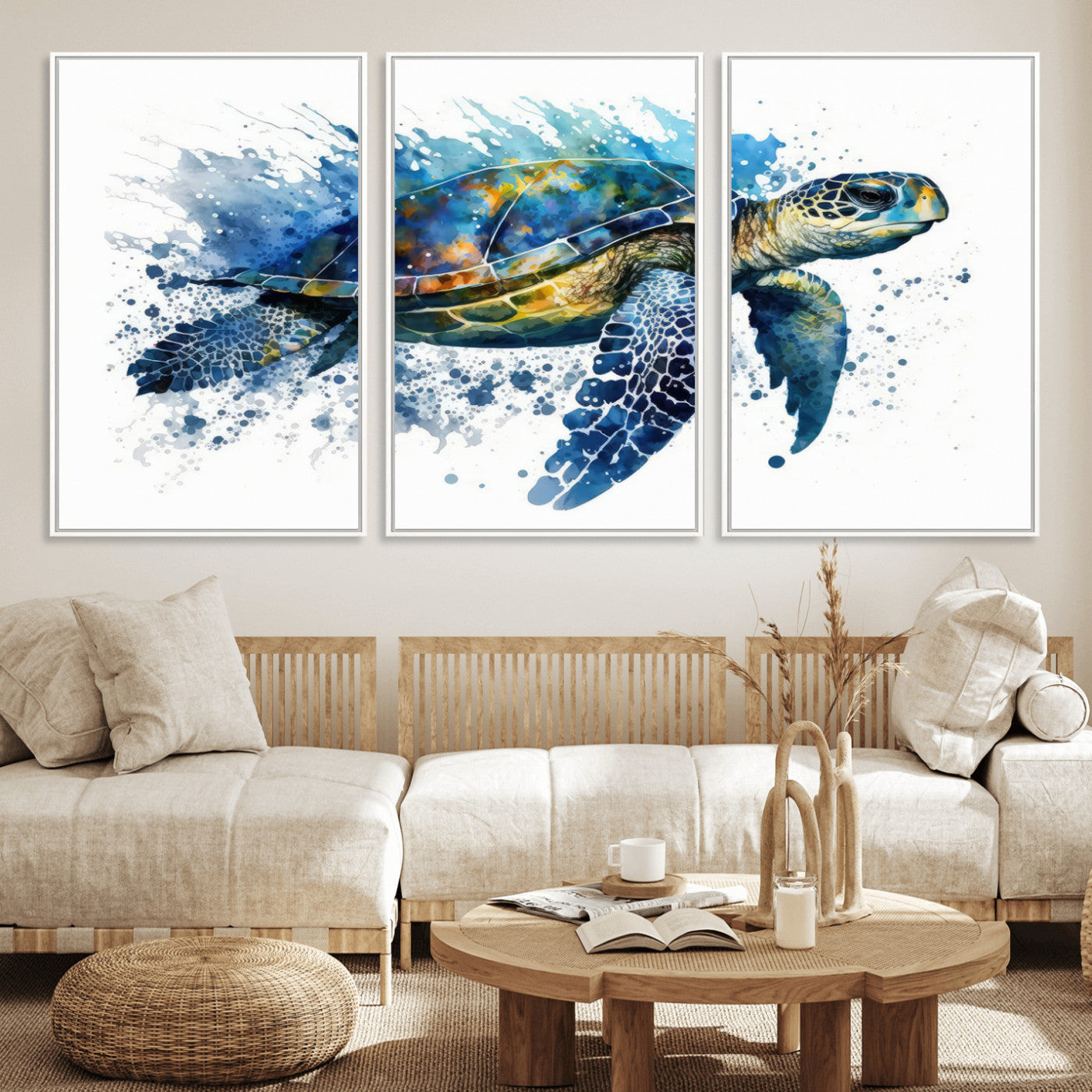 MGV-FC-60X30-3P - Watercolor Turtle Wall Art Canvas Print for Decoration