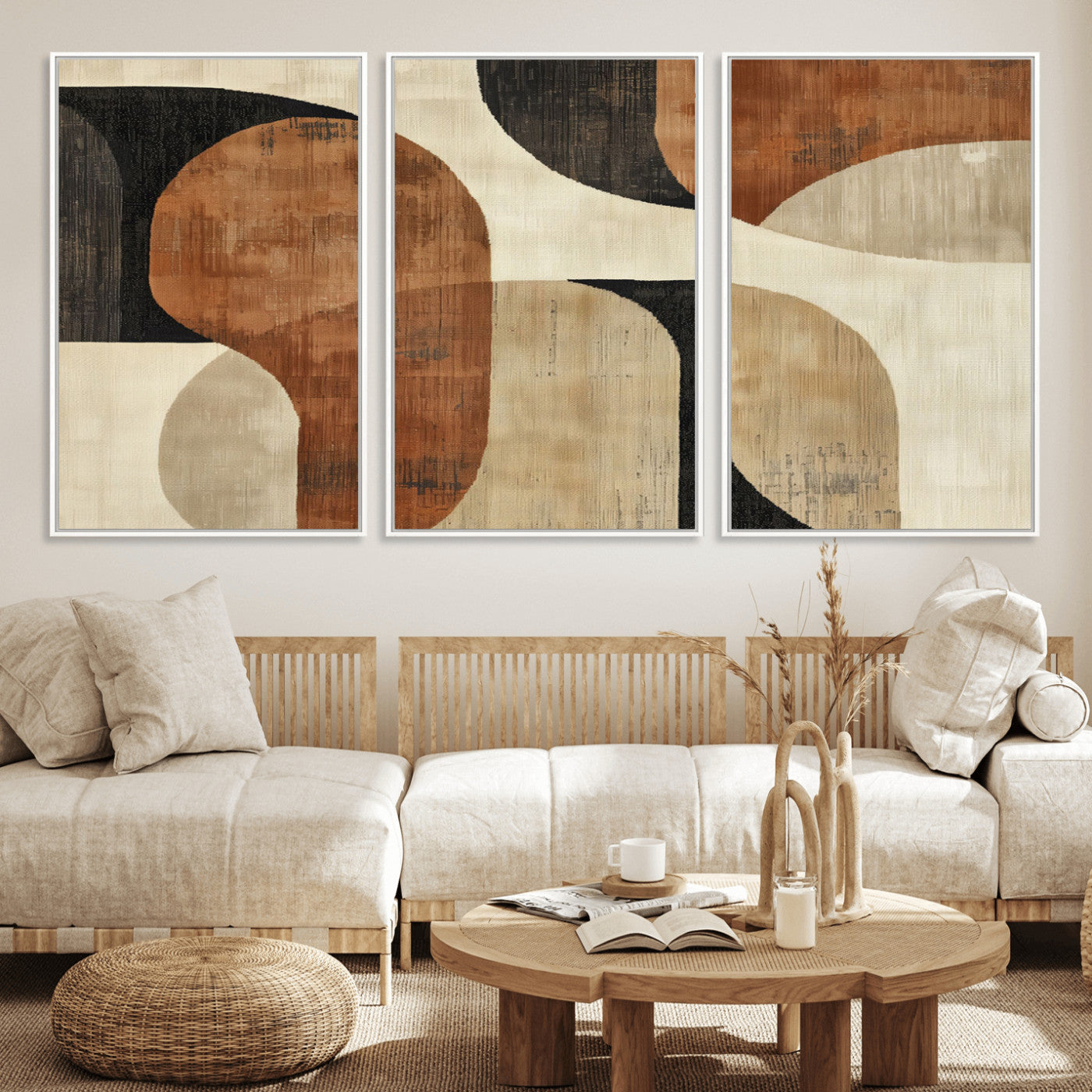 MGV-FC-60X30-3P - Wabi Sabi Abstract Wall Art Canvas Print | Large Minimalist Modern Geometric Wall Decor for Living