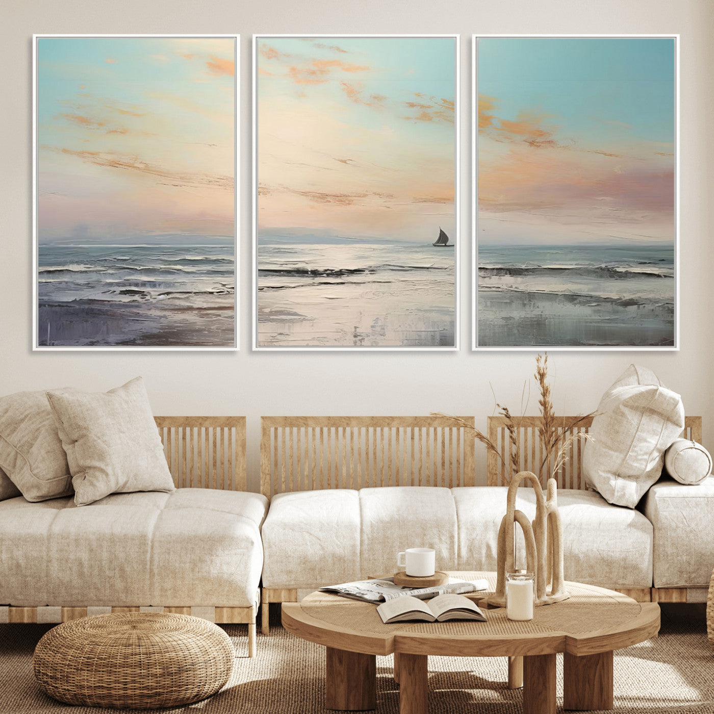 MGV-FC-60X30-3P - Abstract Ocean Wall Art -  Boat Wall Art Canvas Print