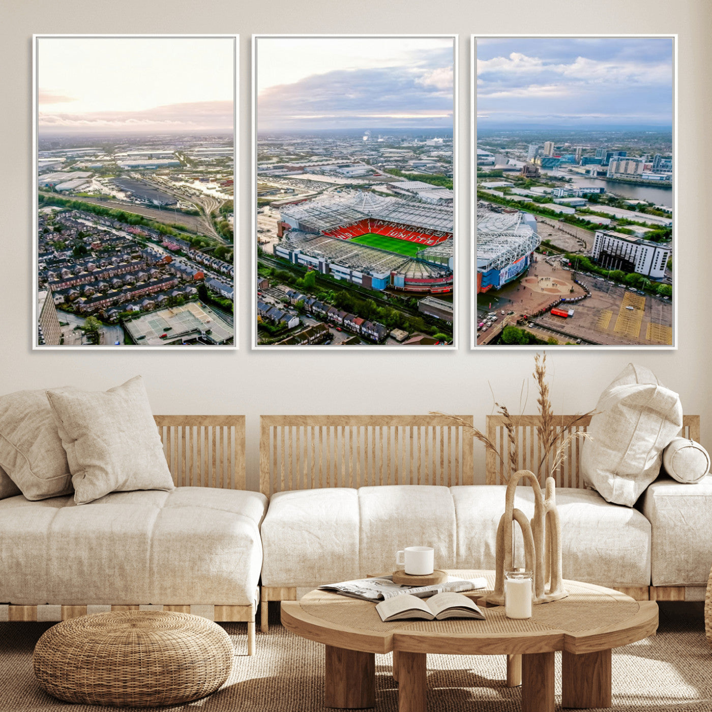 MGV-FC-60X30-3P - Old Trafford Manchester United Stadium Wall Art Canvas Print - Aerial View Stadium, Old Trafford