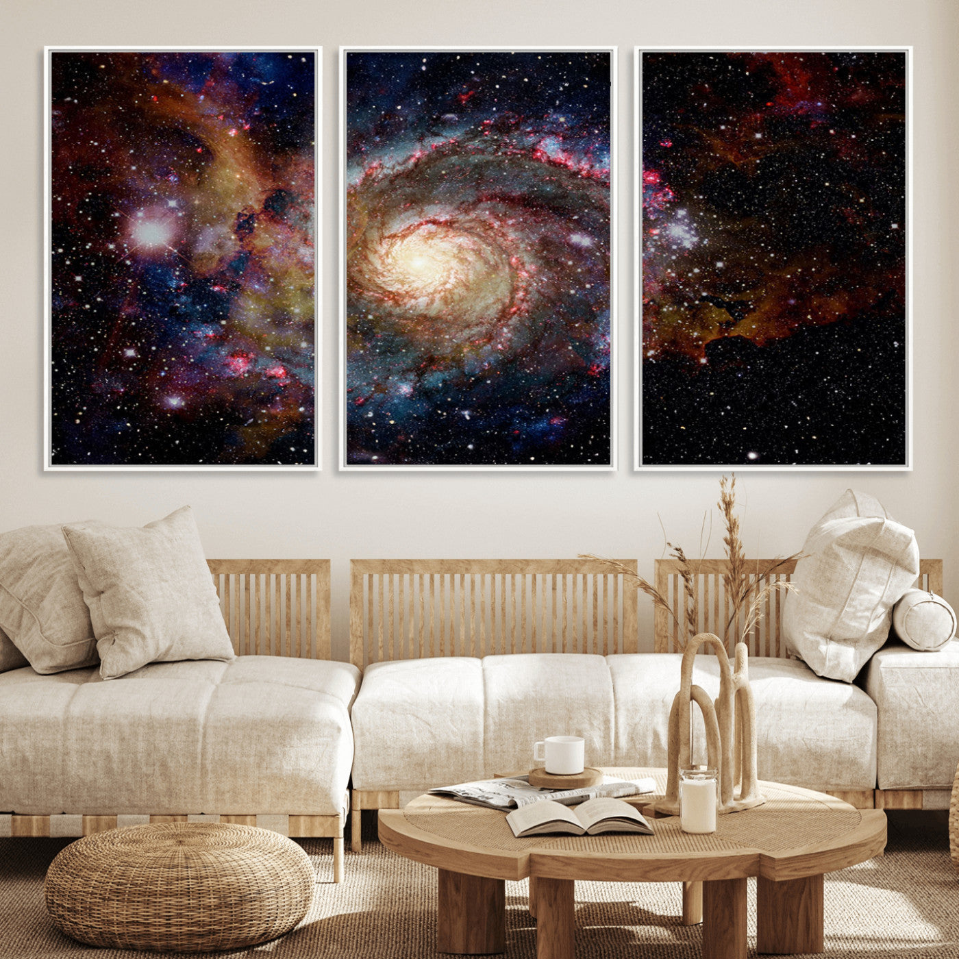 MGV-FC-60X30-3P - Nebula and Galaxies in Space Wall Art Canvas Print, Spiral Galaxy Wall Art Canvas Print