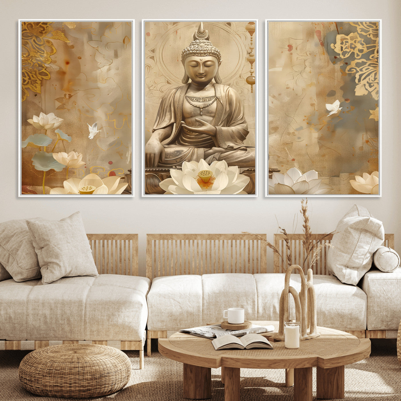 MGV-FC-60X30-3P - Buddha Wall Art Canvas Print, Buddha Meditation Room Decor, Yoga Room Wall Decor