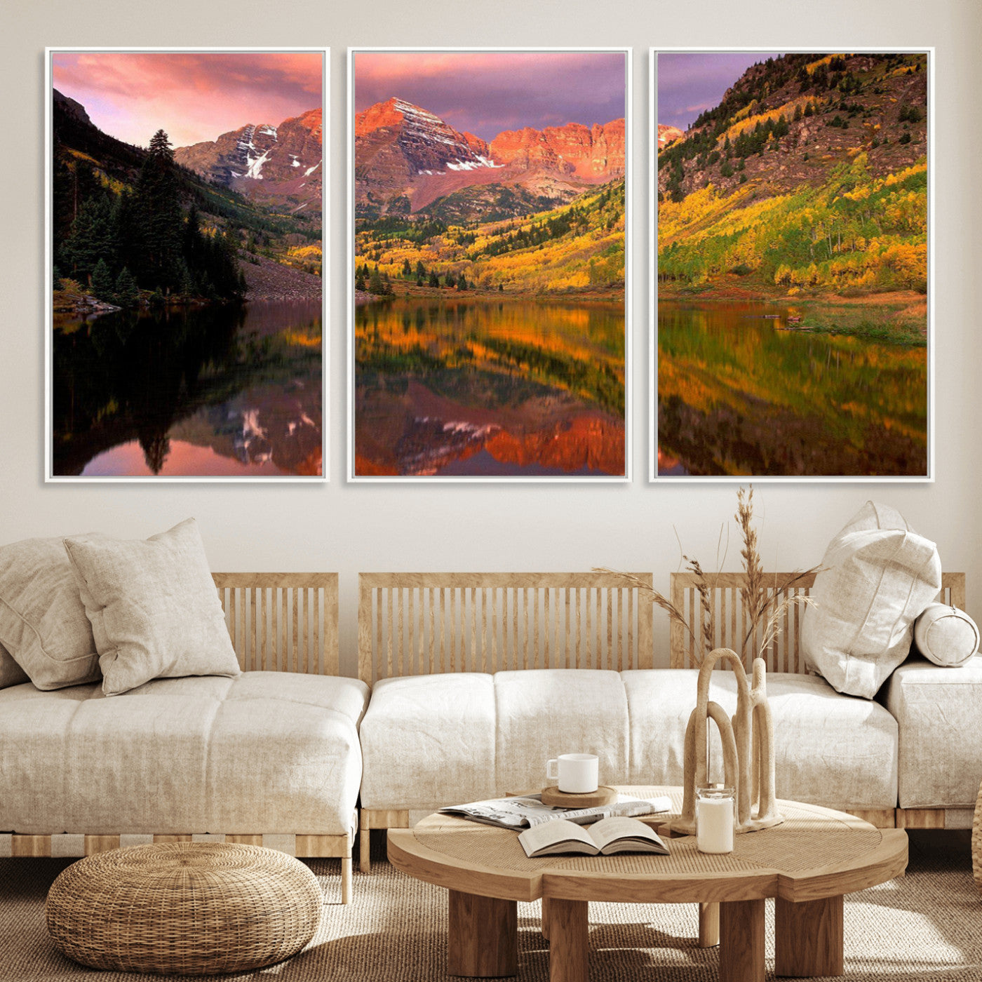 86946-MGV-FC-60X30-3P_White-Colorado Rockies Mountain Sunset Wall Art | Ready to Hang and Framed | Scenic Nature Landscape