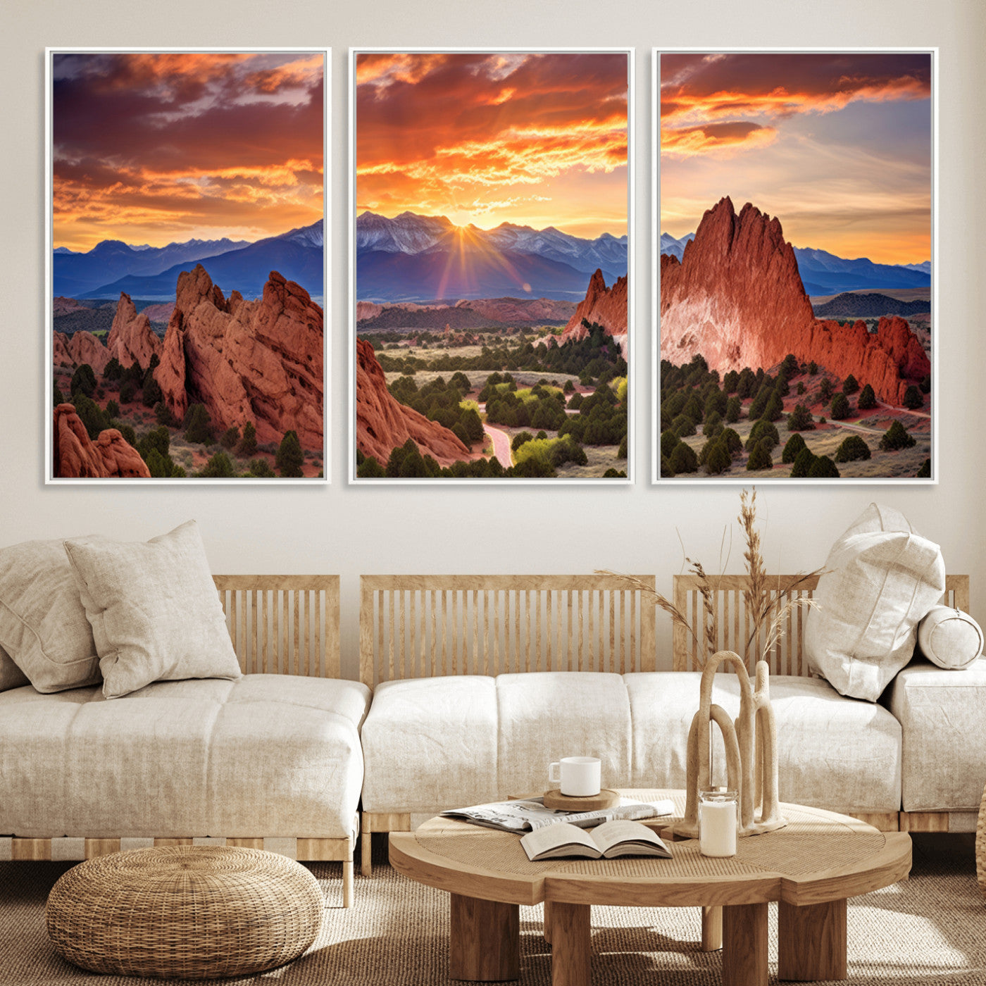 MGV-FC-60X30-3P - Rocky Mountains Sunset Wall Art Canvas Print – Ready to Hang, Framed Colorado Landscape