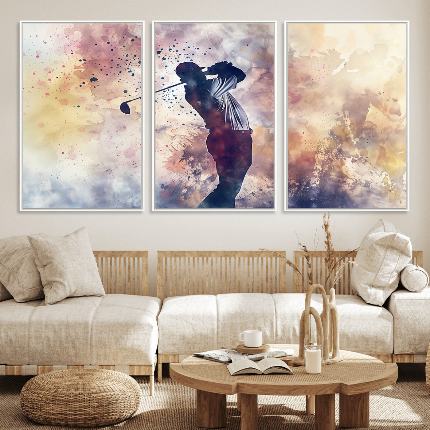 MGV-FC-60X30-3P - Abstract Watercolor Golf Player Wall Art Canvas Print