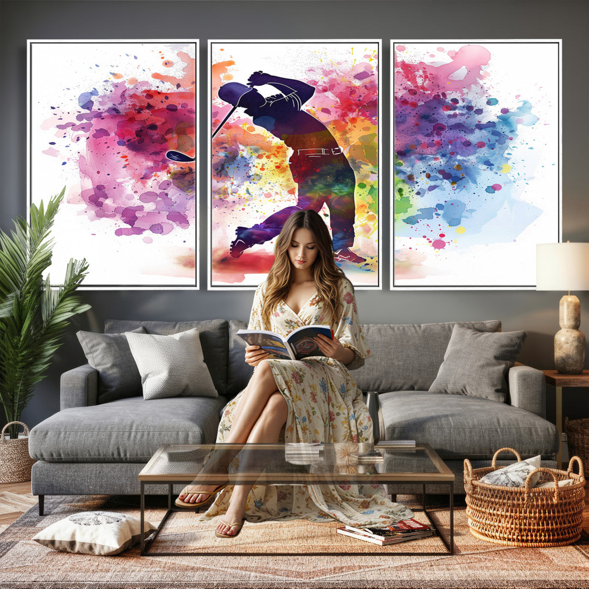 66537-MGV-CV-36X24 - Colorful Golfer Swing Wall Art Canvas Print, Ready to Hang