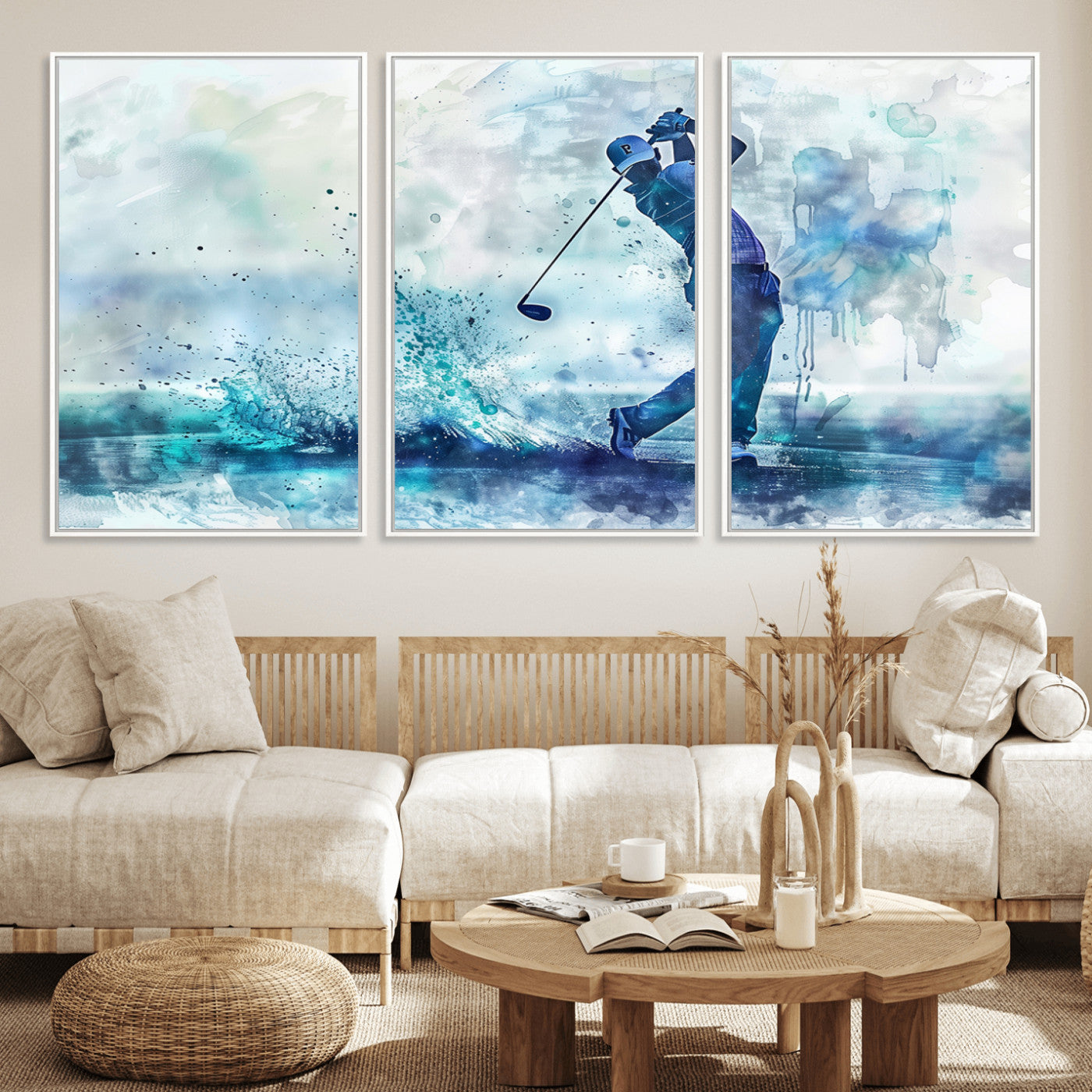 MGV-FC-60X30-3P - Golf Swing Wall Art Canvas Print - Sports-Inspired Watercolor Decor - Ready to Hang