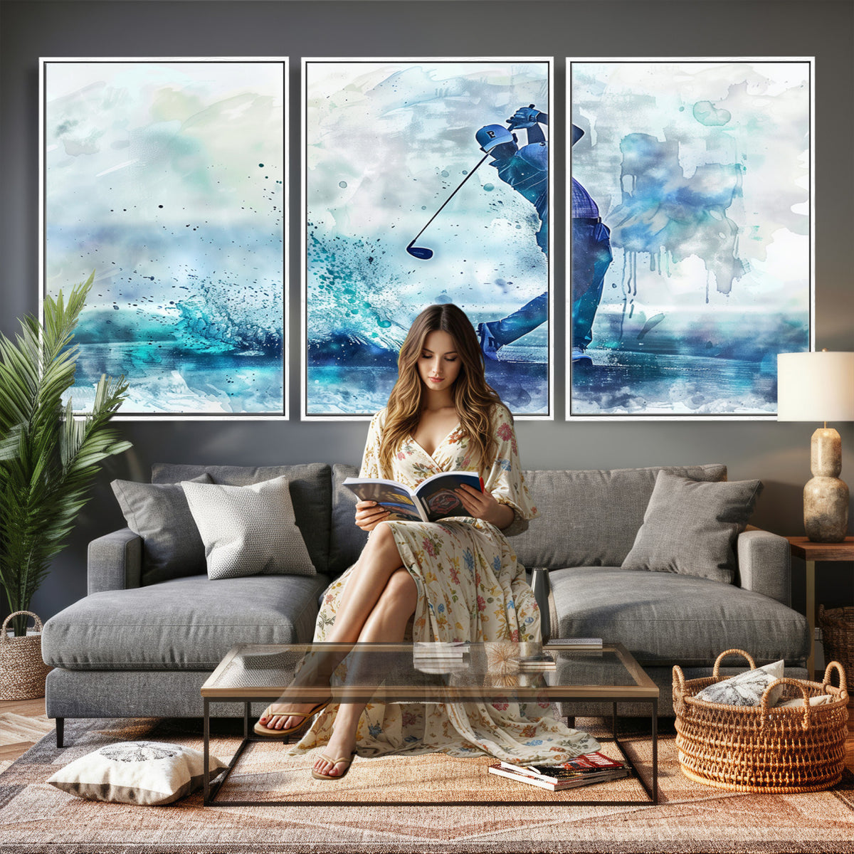 45328-MGV-CV-36X24 - Watercolor Abstract Golf Swing Wall Art Canvas Print