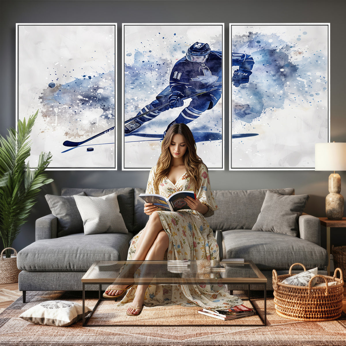 39795-MGV-CV-36X24 - Hockey Player Wall Art Canvas Print