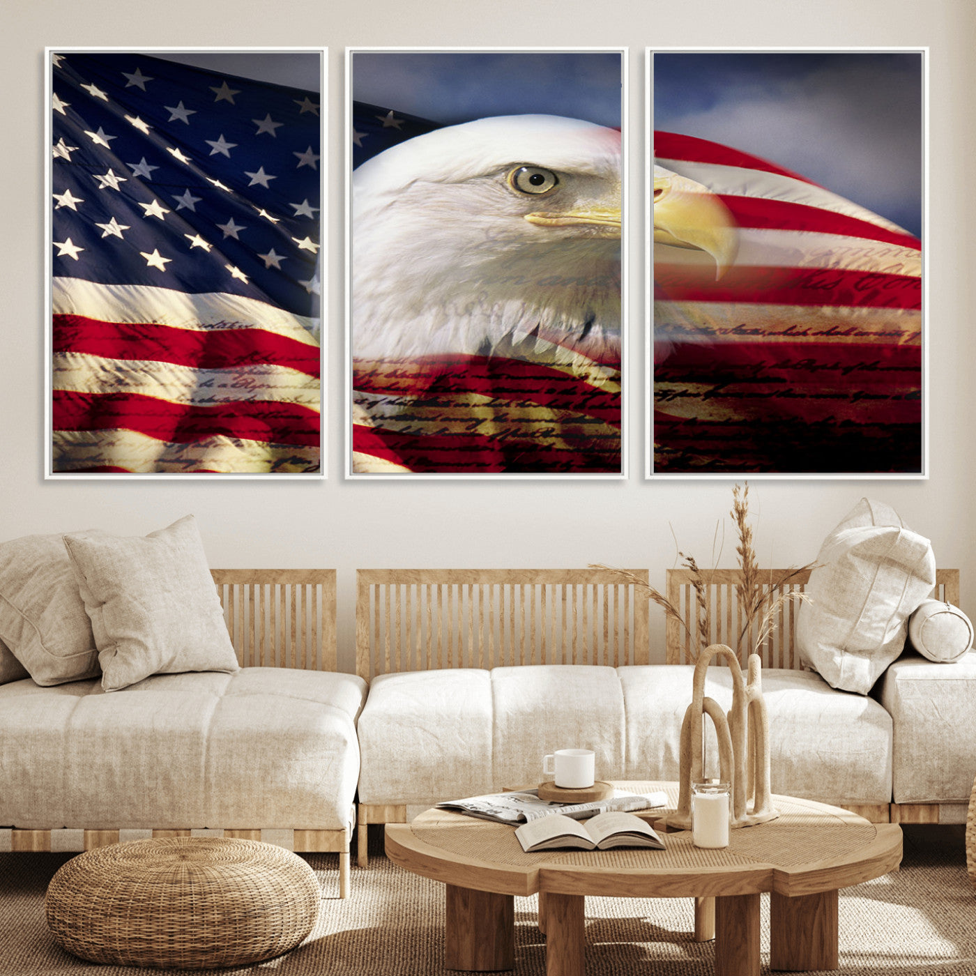 MGV-FC-60X30-3P - American Flag Eagle Symbol Wall Art, American Flag Eagle Wall Art Canvas Print