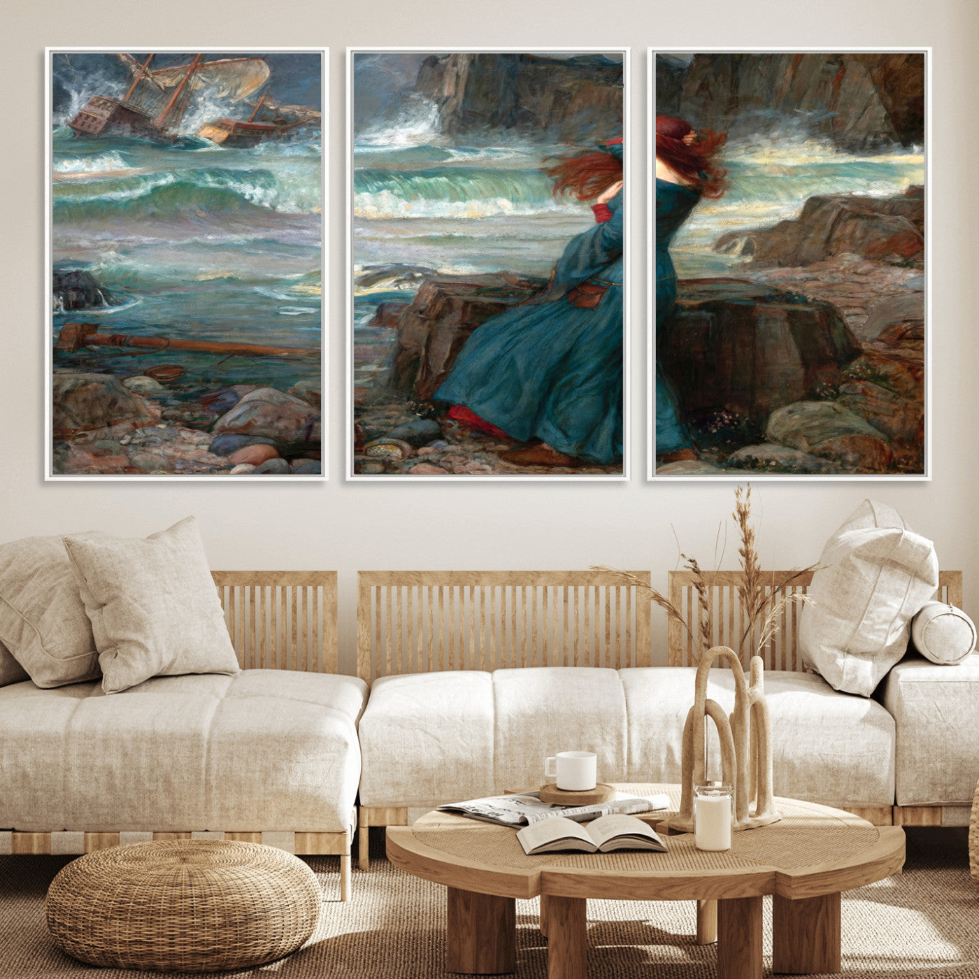-Miranda by the Shore Wall Art Canvas Print – Tempest Scene Ocean Storm – Ready to Hang