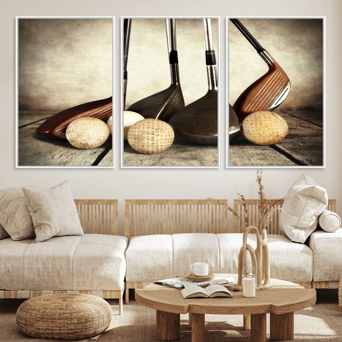 MGV-FC-60X30-3P - Vintage Golf Ball Art | Golf Decor for Man Cave or Office | Ready to Hang and Framed