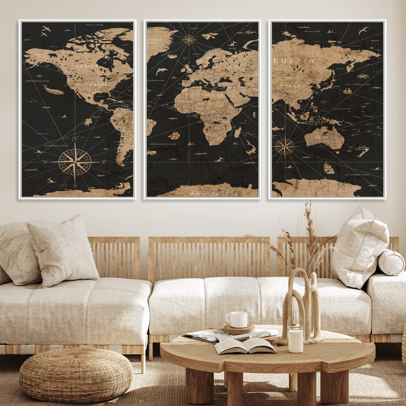 61023-MGV-FC-60X30-3P_White-World Map Canvas Print – Framed Wall Art for Home Decor