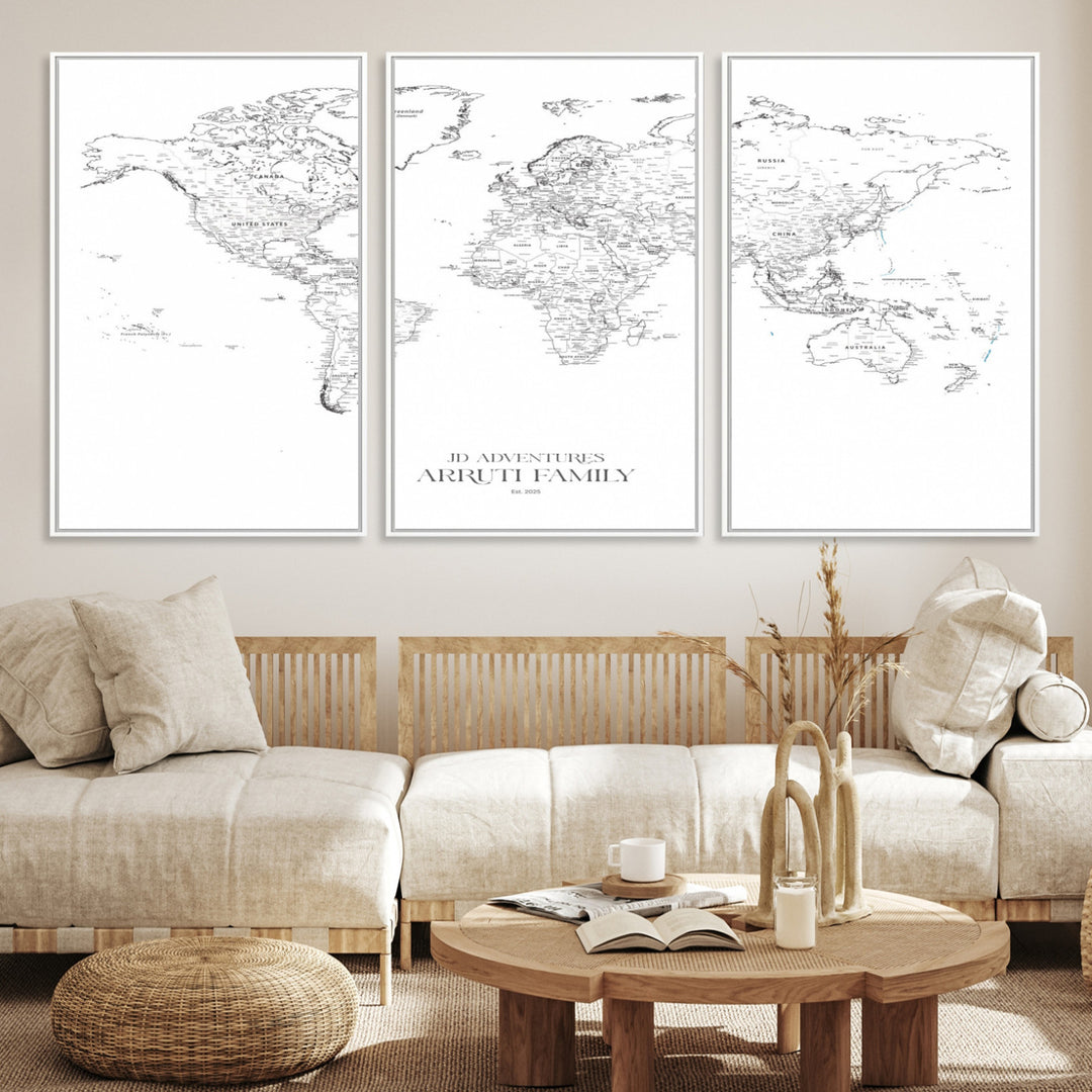 Personalized World Map Wall Art Canvas Print - Custom Push Pin Travel Map Canvas - Framed Map Print for Travel Lover Gift