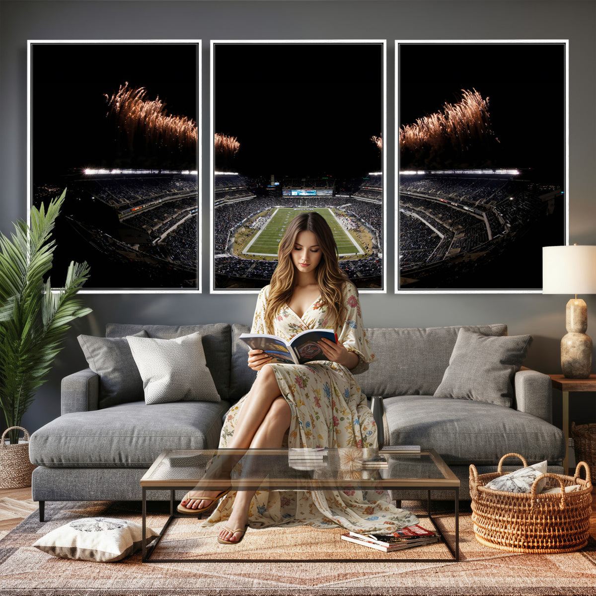 89680-MGV-CV-36X24 - Eagles Field Stadium Wall Art, Philadelphia Eagles Football, Framed and Ready to Hang
