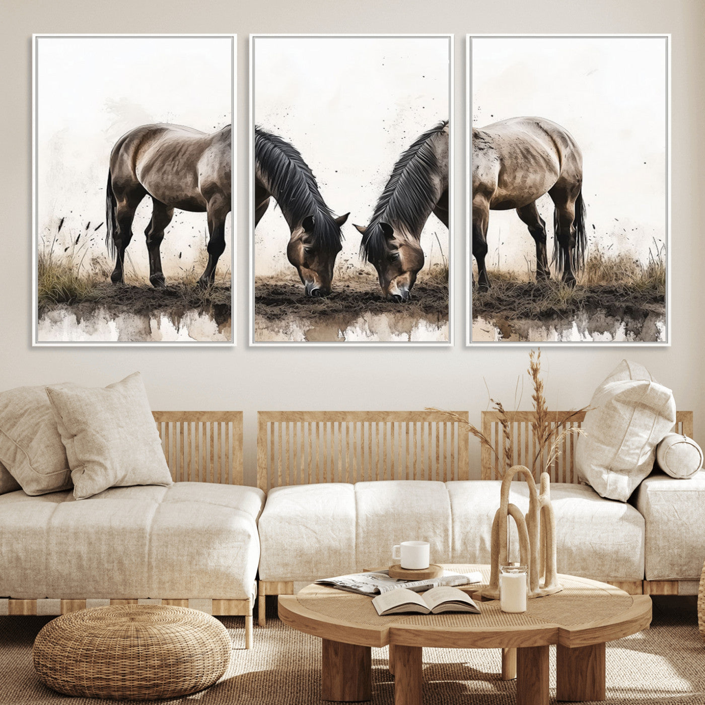 71729-MGV-CV-36X24-Chines Ink Style Horses Wall Art Canvas Print
