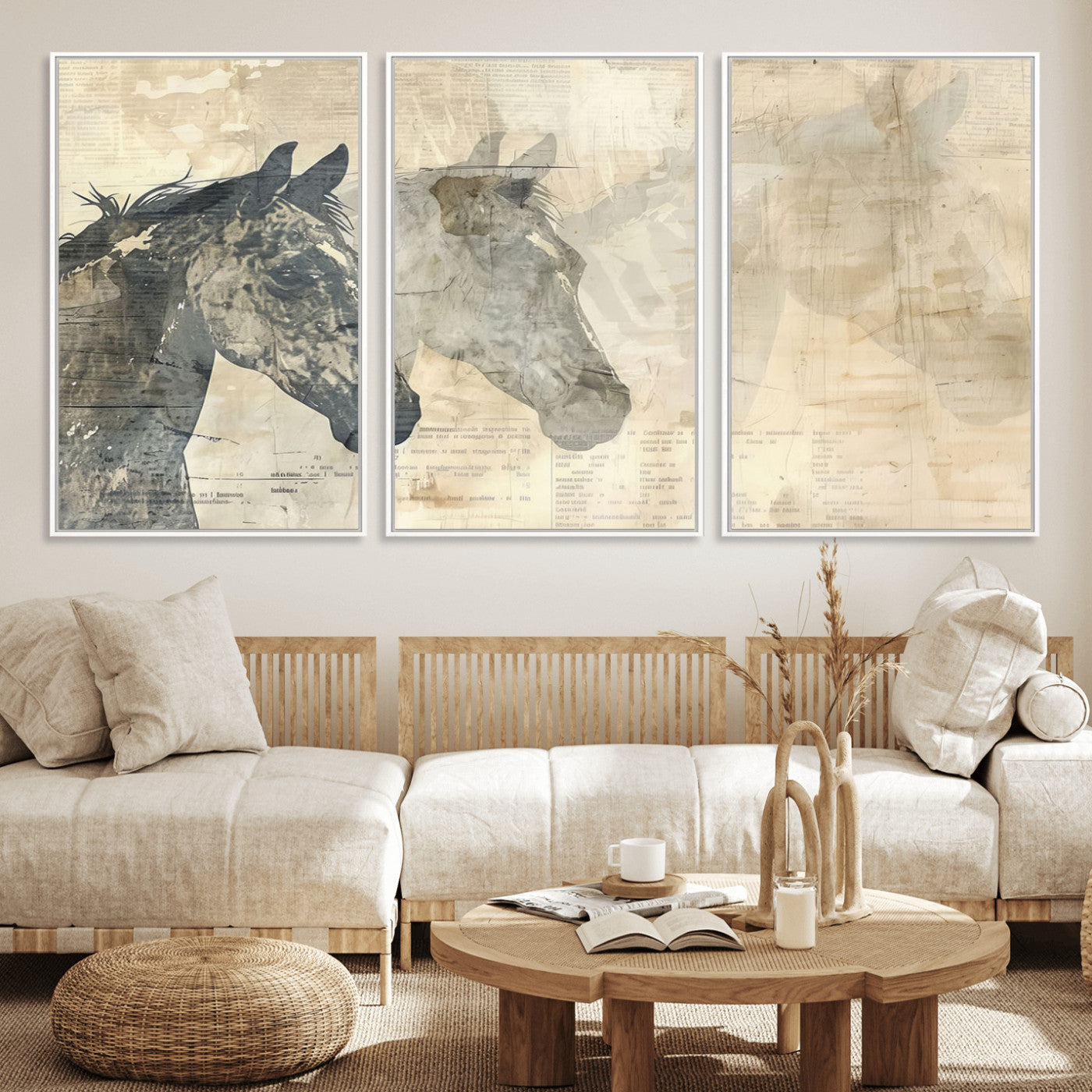 MGV-FC-60X30-3P - Abstract Horse Canvas Print | Modern Farmhouse Wall Art | Ready to Hang Framed