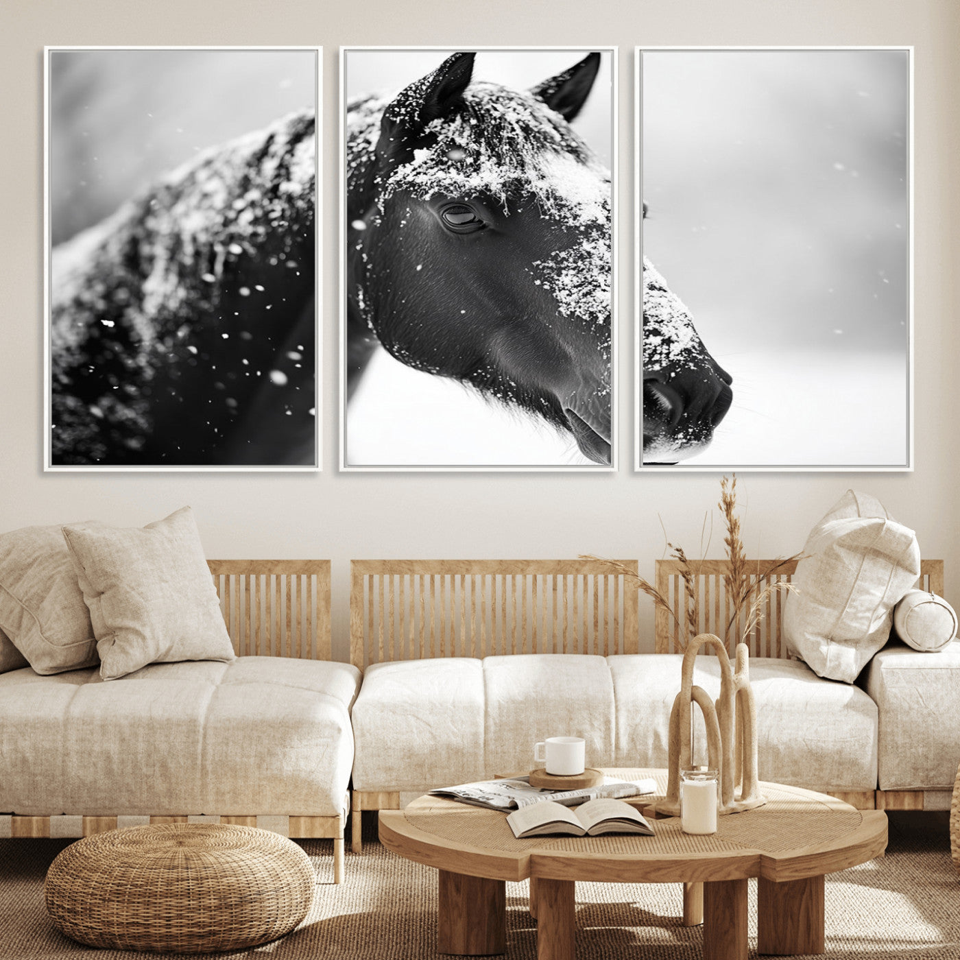 MGV-FC-60X30-3P - Horse Canvas Print - Winter Horse Snow Wall Art Canvas Print