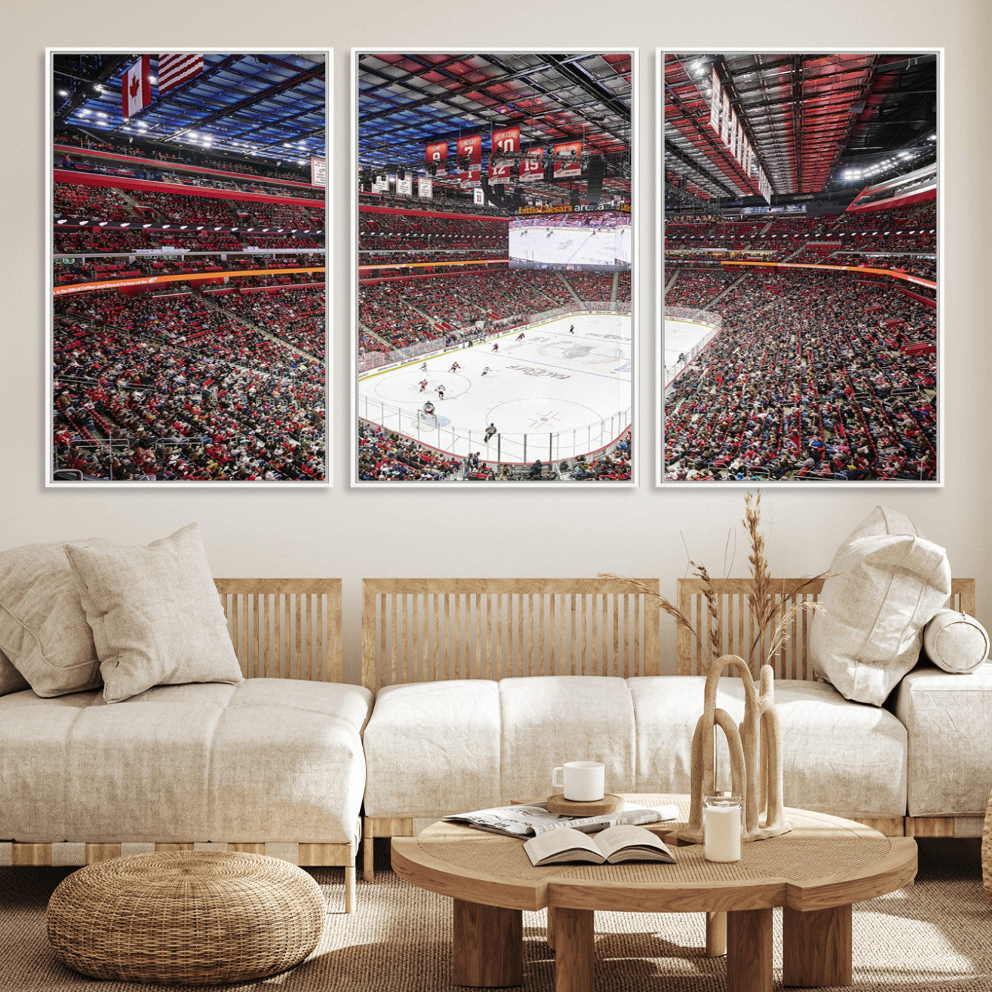 MGV-FC-60X30-3P - Barton Malow Little Caesars Arena Detroit Wall Art Canvas Print - Detroit Hockey and Basketball