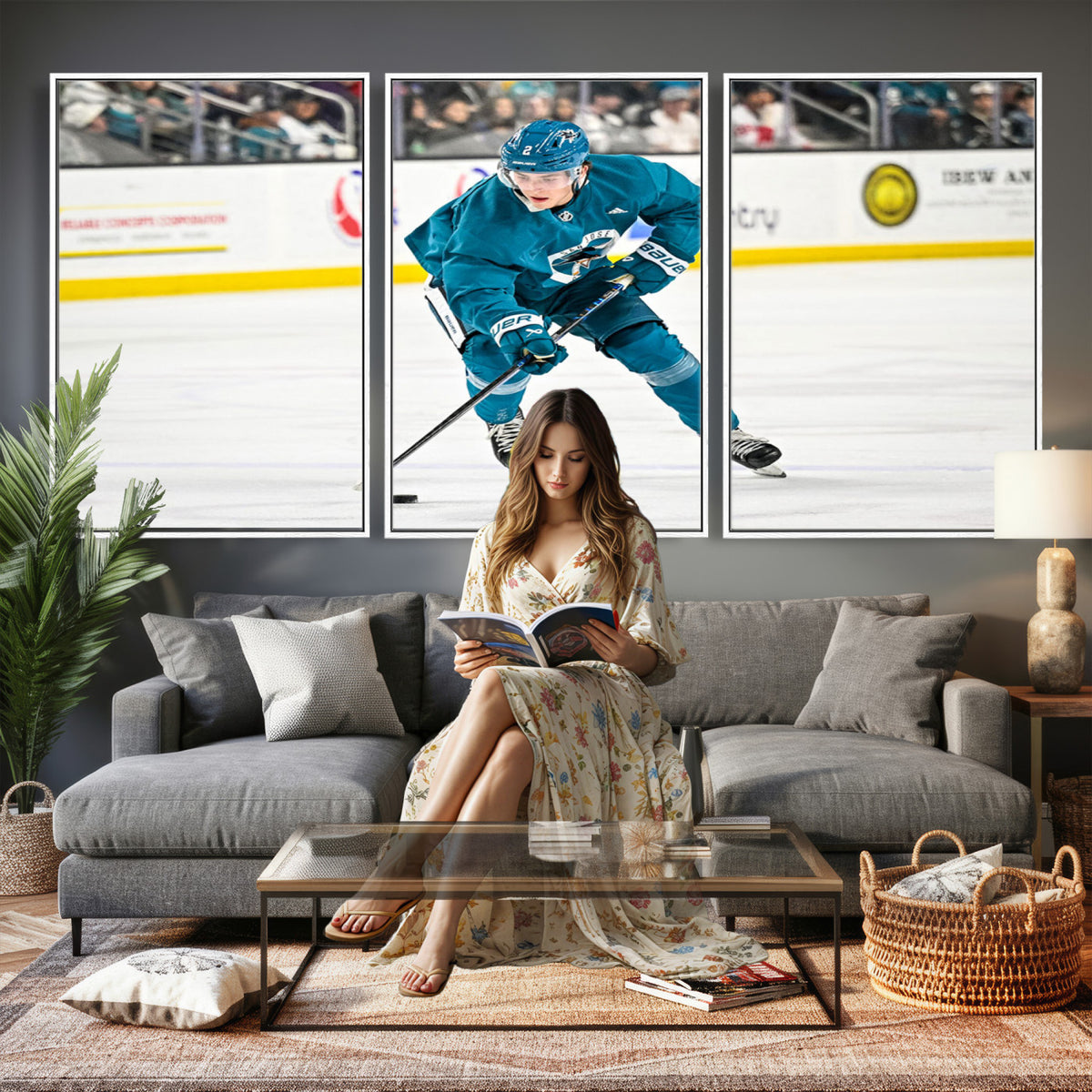 69179-MGV-CV-36X24 - San Jose Sharks Ice Hockey Player Wall Art Canvas Print