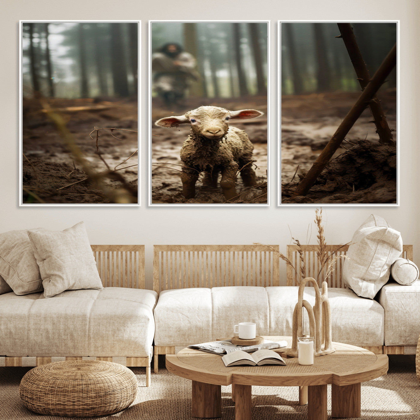 MGV-FC-60X30-3P - Jesus Running After a Lost Lamb Canvas Wall Art Print