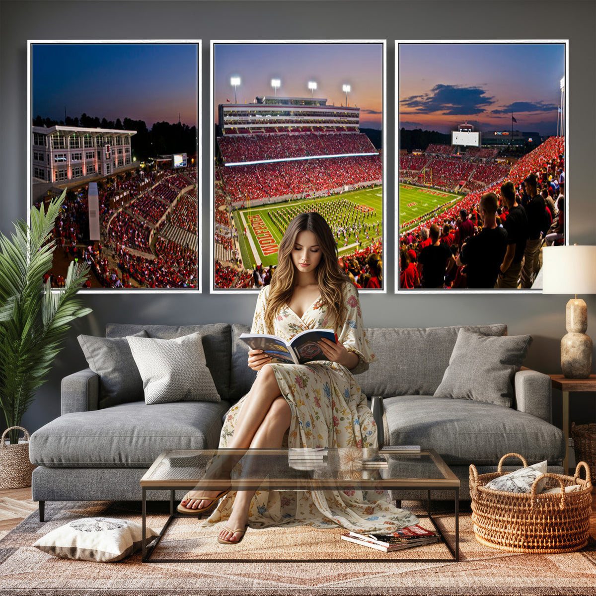 87655-MGV-CV-36X24 - NC State Wolfpack Football Team Print - Raleigh Carter-Finley Stadium Wall Art Canvas Print