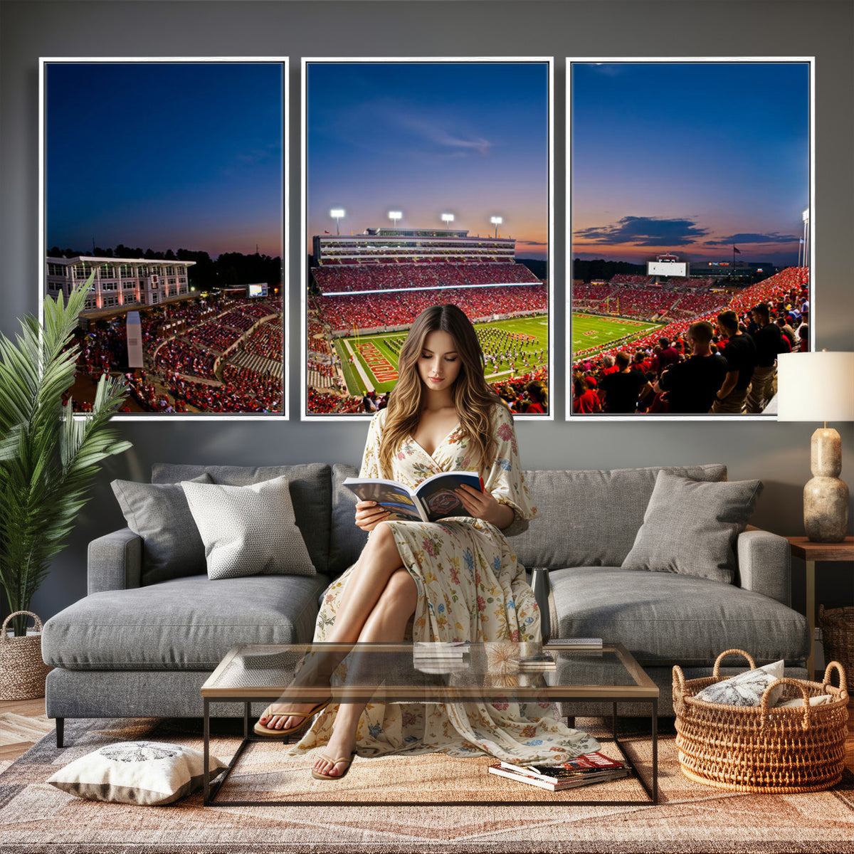 33313-MGV-CV-36X24 - NC State Wolfpack Football Team Print - Raleigh Carter-Finley Stadium Wall Art Canvas Print