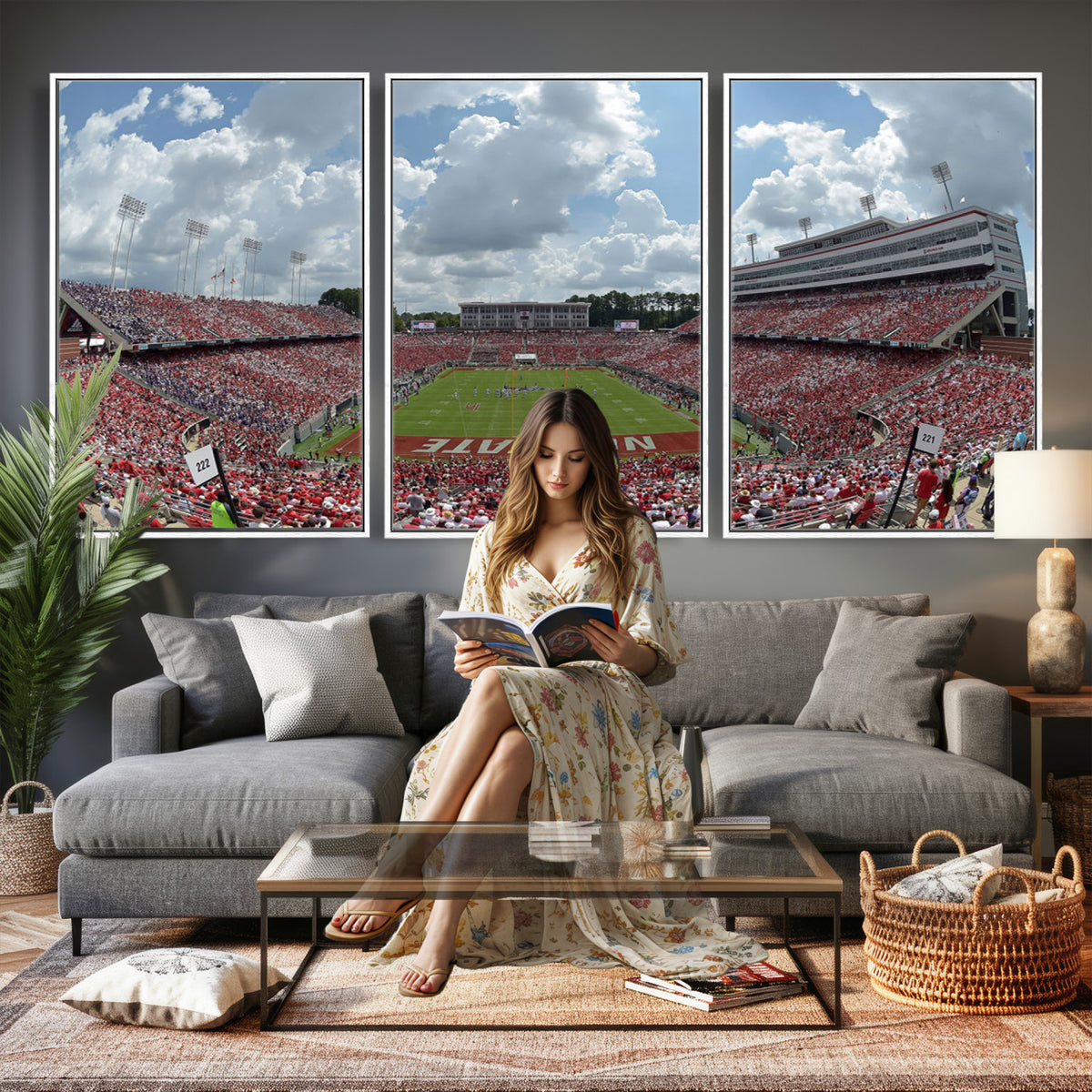 30640-MGV-CV-36X24 - NC State Wolfpack Football Team Print Canvas- Raleigh Carter-Finley Stadium Wall Art Canvas Print