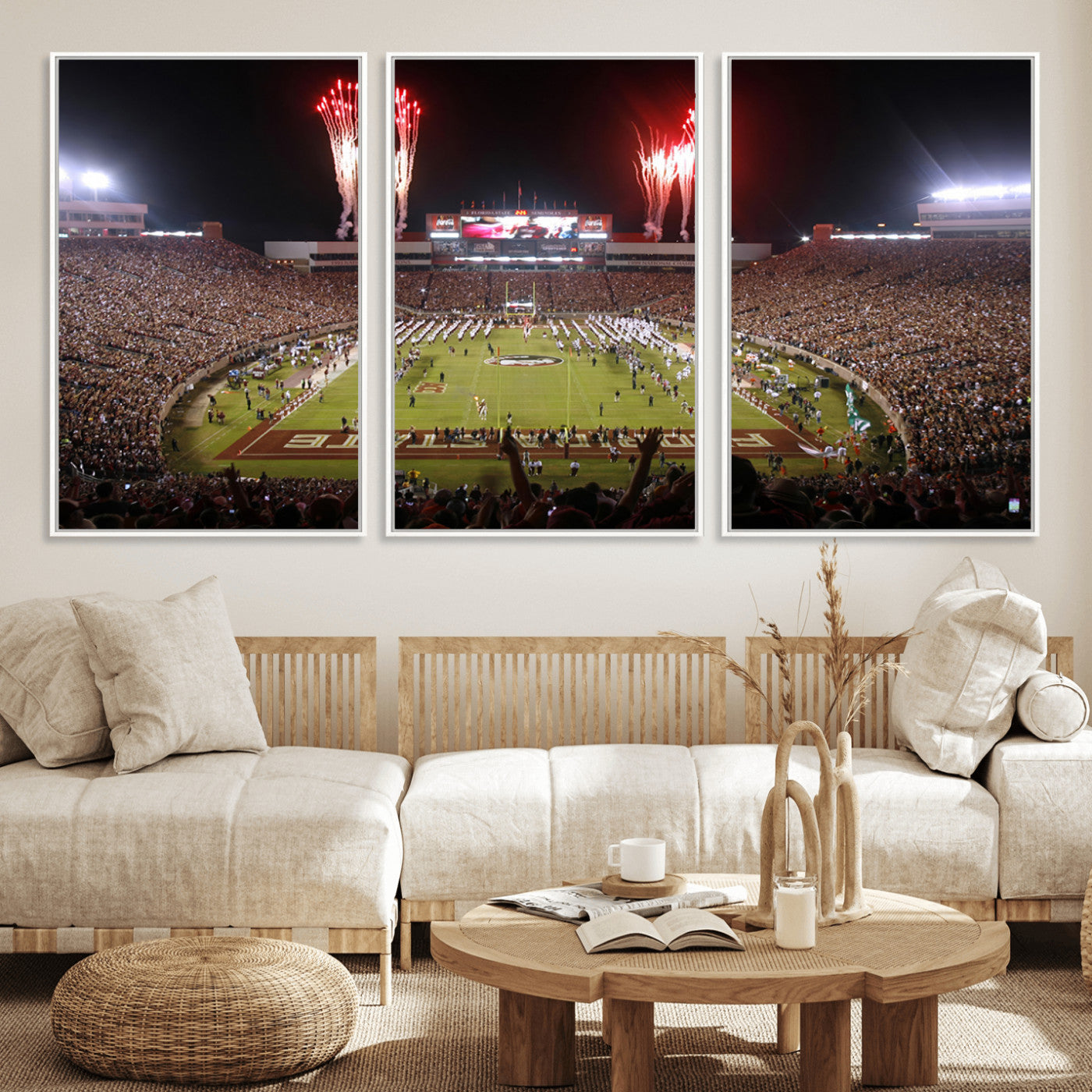 MGV-FC-60X30-3P - Framed Florida State Seminoles Football Team Print - Tallahassee Doak Campbell Stadium Wall Art
