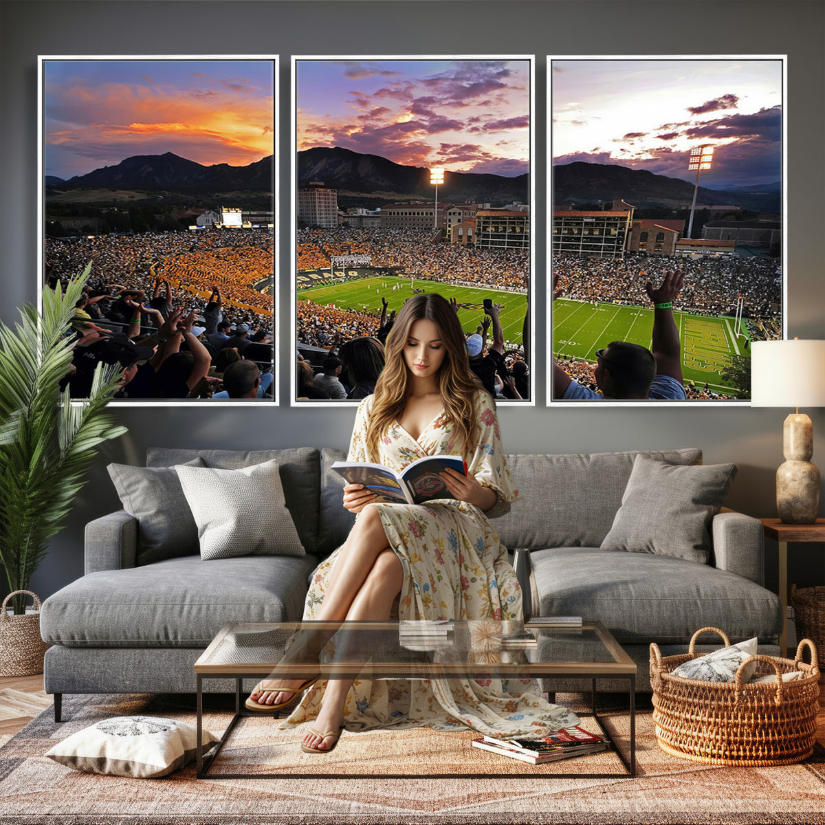 80381-MGV-CV-36X24 - Framed Colorado Buffaloes Football Team Print - Boulder Folsom Field Stadium Wall Art Canvas Print