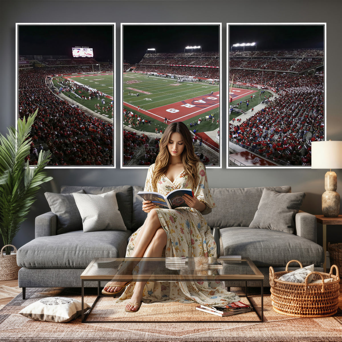 94207-MGV-CV-36X24 - Houston Cougars Football Team Print - Houston TDECU Stadium Wall Art Canvas Print