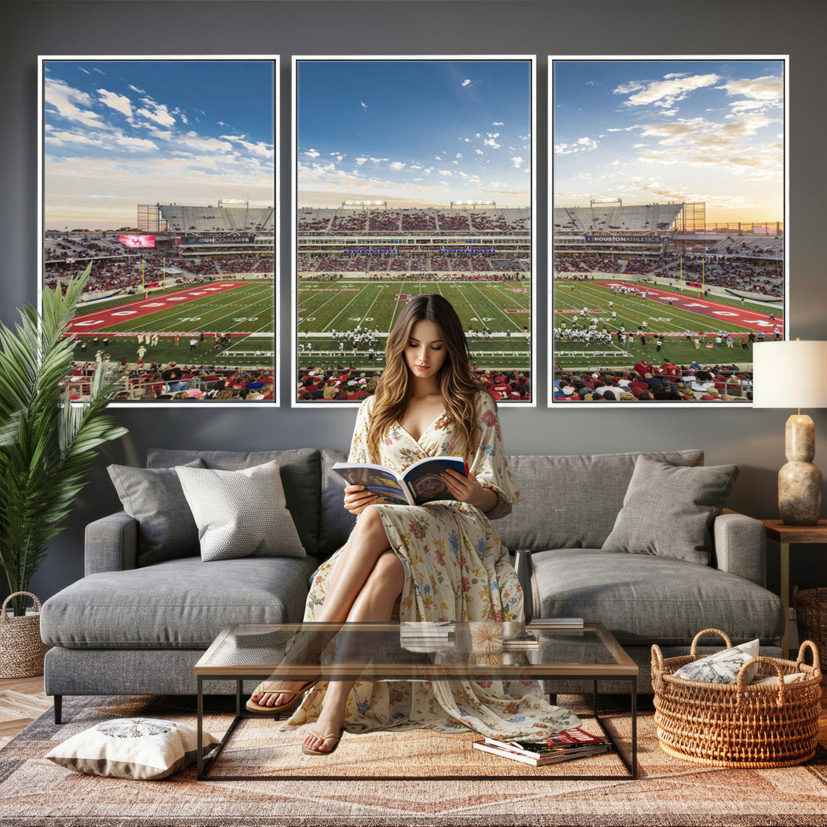 36612-MGV-CV-36X24 - Framed Houston Cougars Football Team Print - Houston TDECU Stadium Wall Art Canvas Print