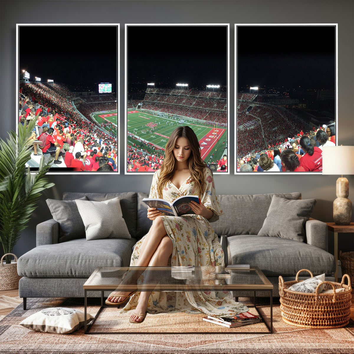 67036-MGV-CV-36X24 - Houston Cougars Football Team Print - Houston TDECU Stadium Wall Art Canvas Print