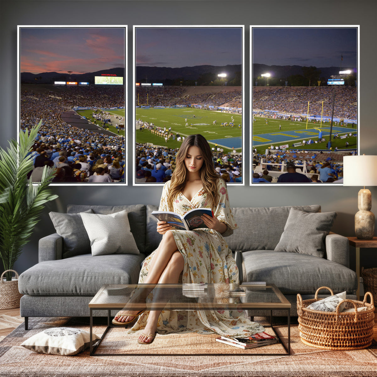 90359-MGV-CV-36X24 - UCLA Bruins Football Team Print - Pasadena Rose Bowl Stadium Wall Art Canvas Print