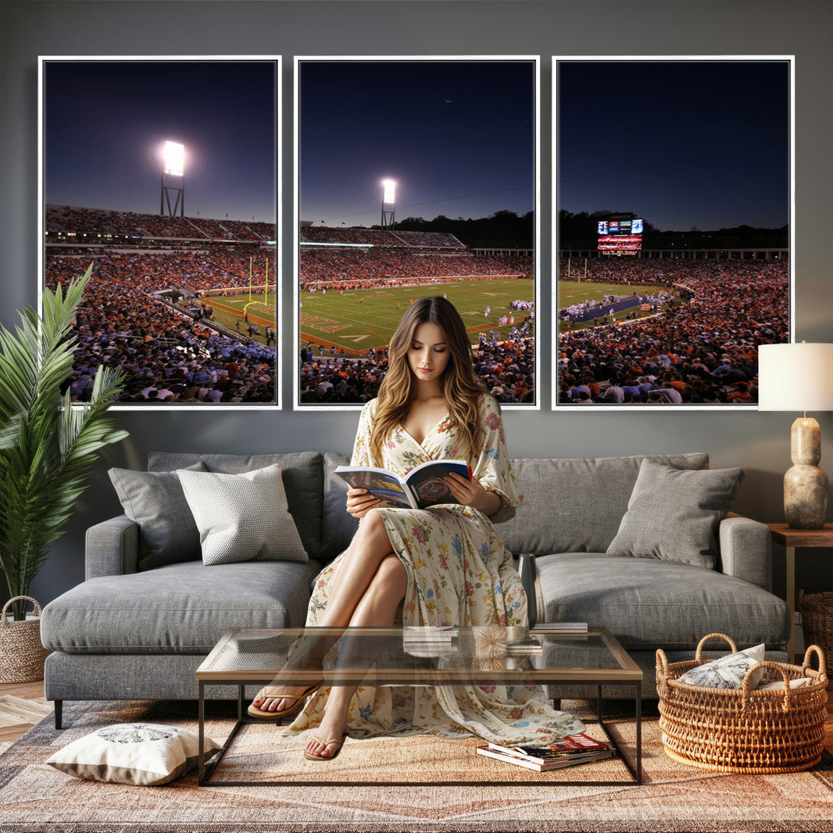 69378-MGV-CV-36X24 - Virginia Cavaliers Football Team Print - Charlottesville Scott Stadium Canvas Print Wall Art