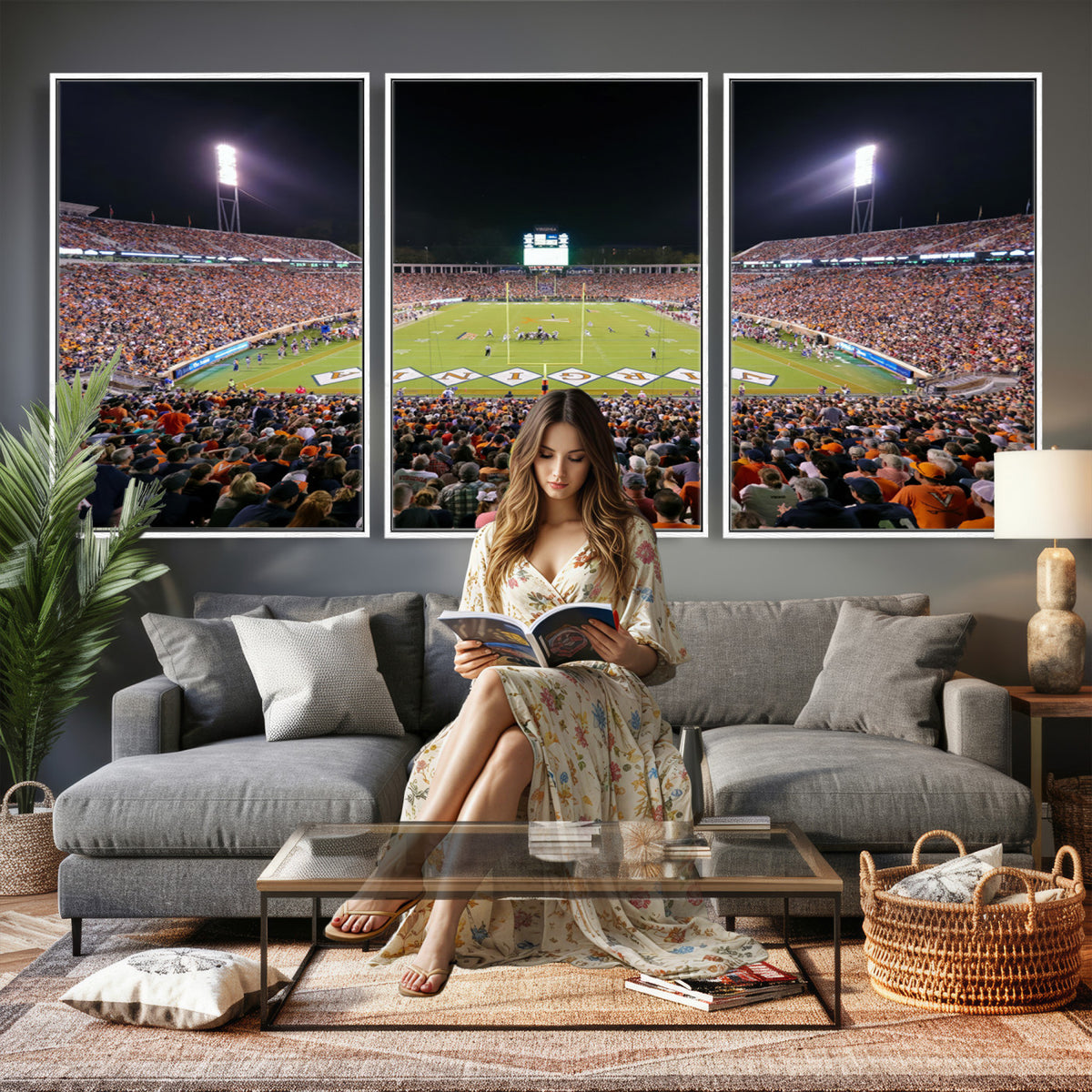 98441-MGV-CV-36X24 - Virginia Cavaliers Football Team Print - Charlottesville Scott Stadium Wall Art Canvas Print