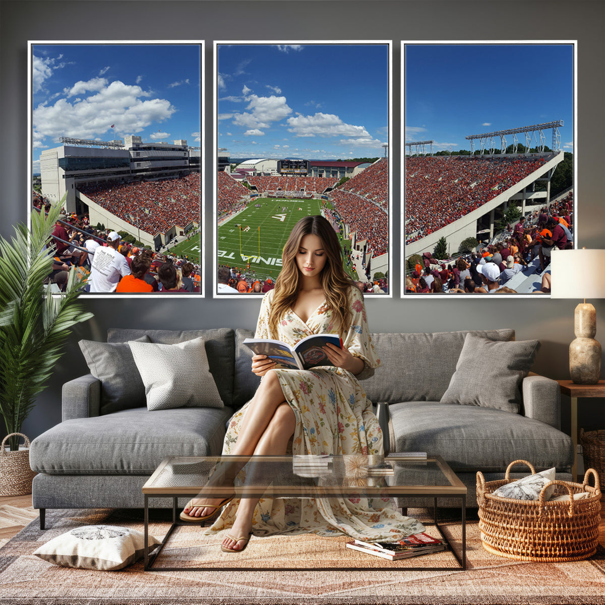 87769-MGV-CV-36X24 - Virginia Tech Hokies Football Team Print - Blacksburg Lane Stadium Wall Art Canvas Print