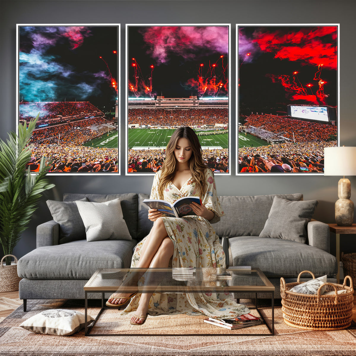 65761-MGV-CV-36X24 - Virginia Tech Hokies Football Team Print - Blacksburg Lane Stadium Wall Art Canvas Print