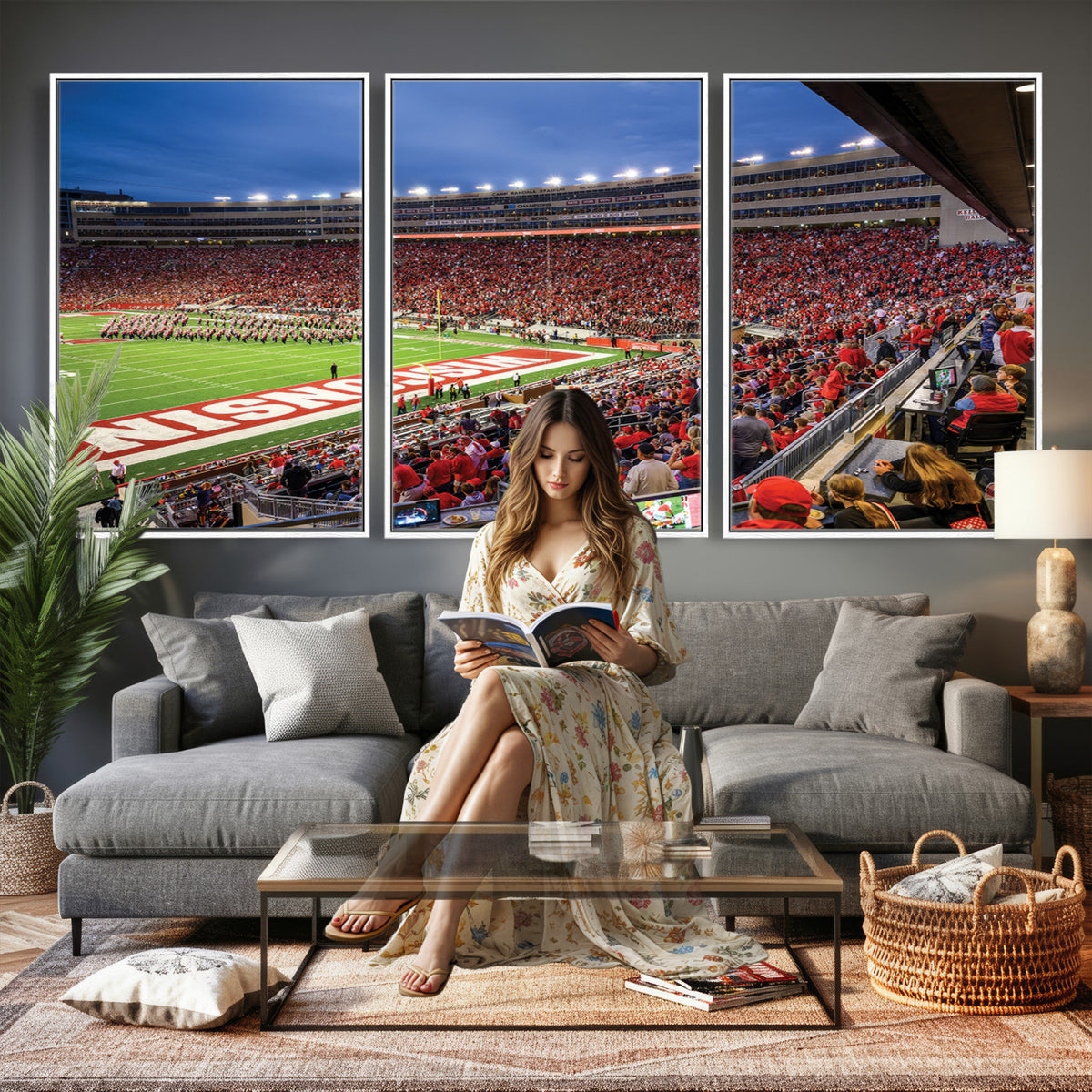 57601-MGV-CV-36X24 - Wisconsin Badgers Football Team Print - Madison Camp Randall Stadium Wall Art, Wisconsin Badgers
