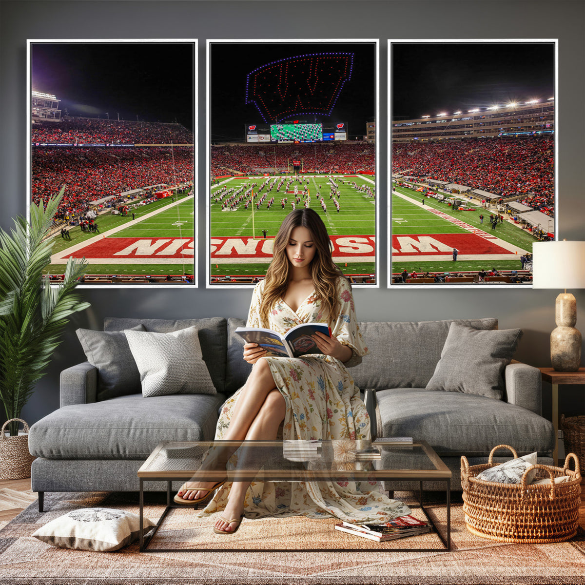 34125-MGV-CV-36X24 - Wisconsin Badgers Football Team Print Canvas- Madison Camp Randall Stadium Wall Art Canvas Print