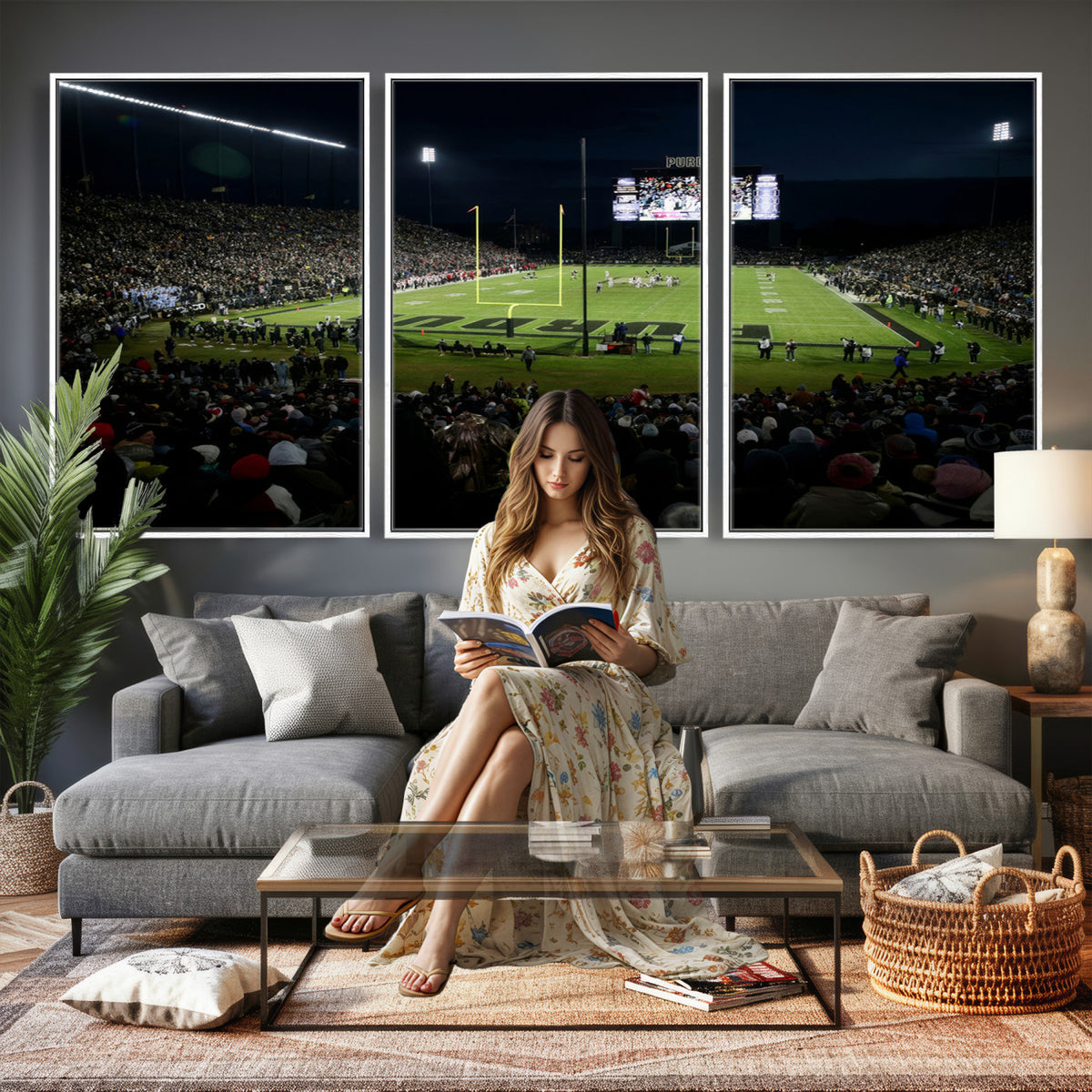 60140-MGV-CV-36X24 - Purdue Boilermakers Football Team Print - West Lafayette Ross–Ade Stadium Wall Art Canvas Print