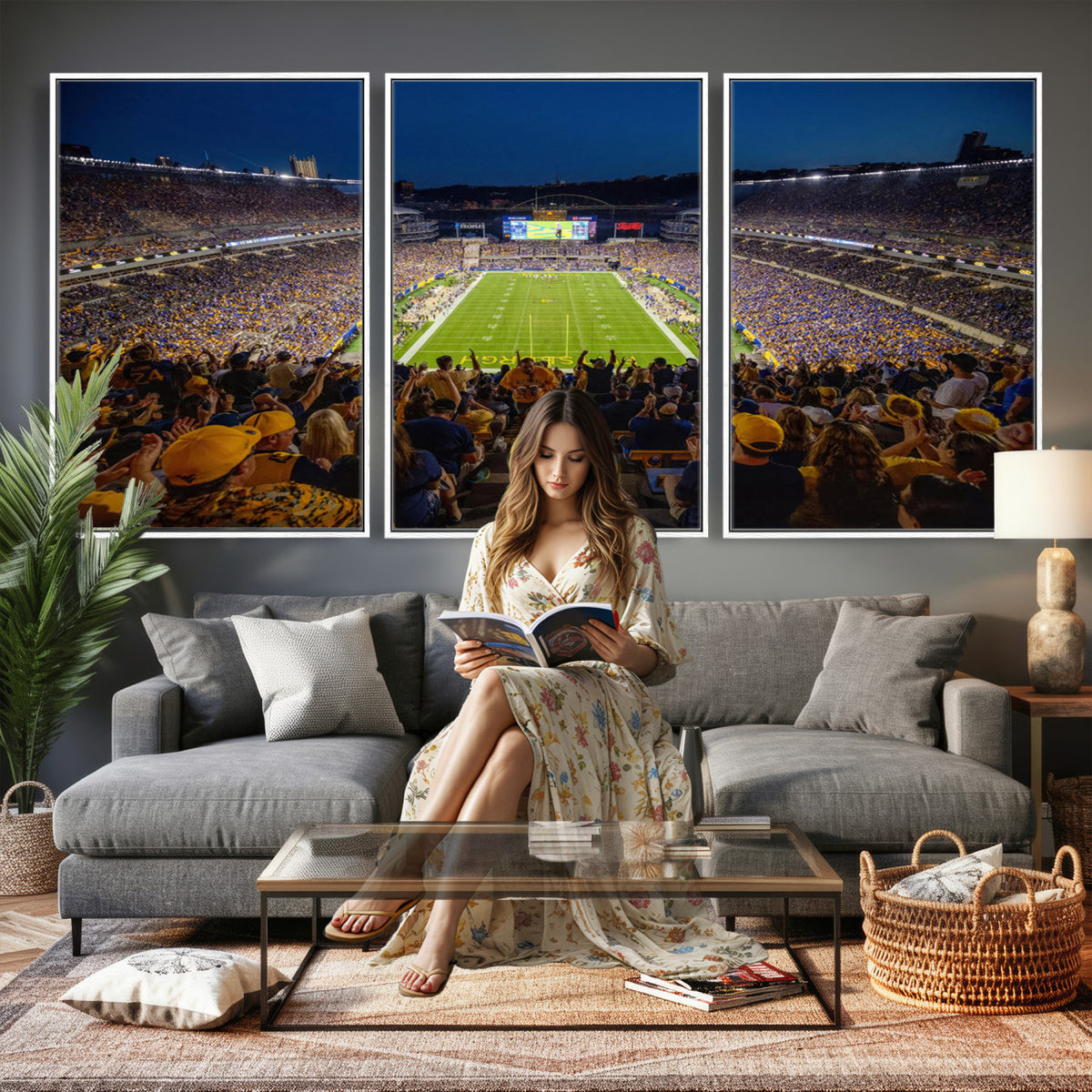 62297-MGV-CV-36X24 - Pittsburgh Panthers Football Team Print - Pittsburgh Acrisure Stadium Wall Art Canvas Print