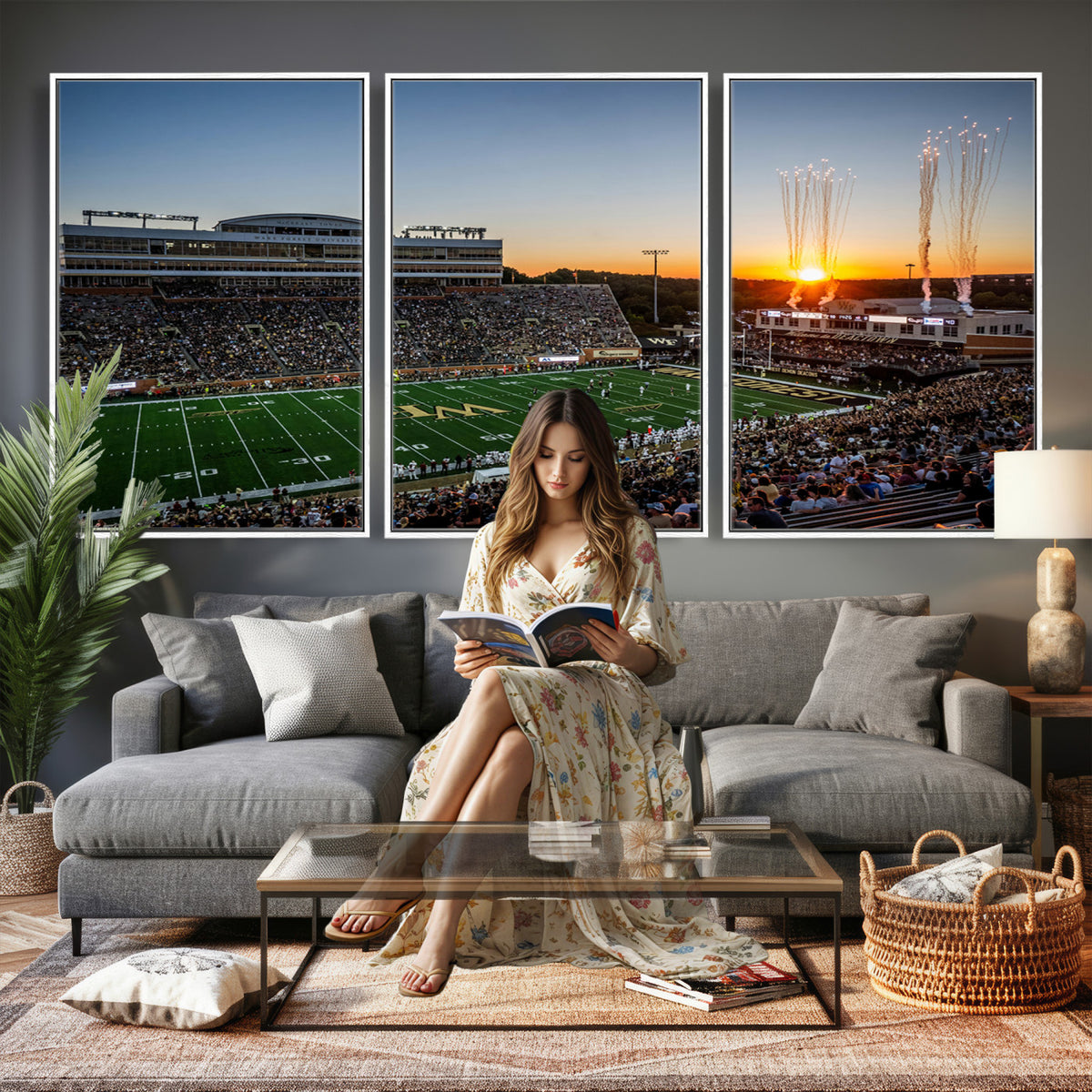 29253-MGV-CV-36X24 - Demon Deacons Football Team Print Canvas- Winston-Salem Allegacy Federal Credit Union Stadium Wall