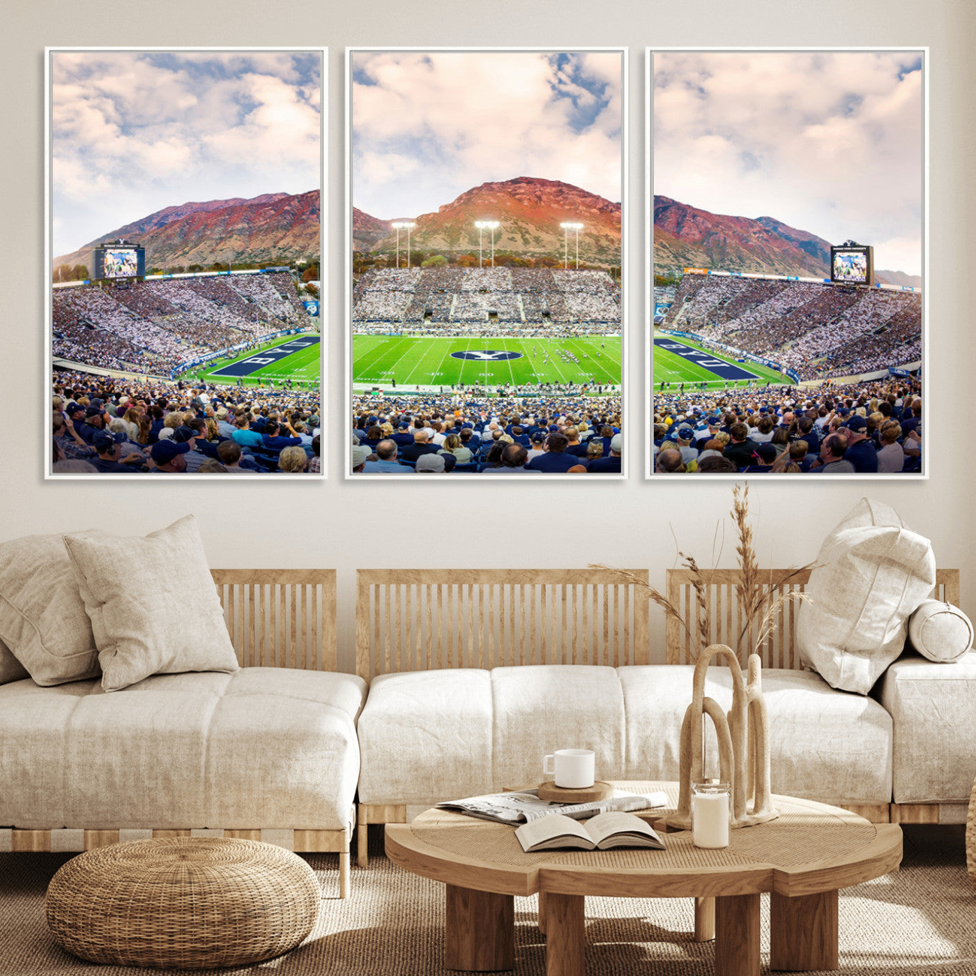 MGV-FC-60X30-3P - Brigham Young University Cougars Football Team Print - Provo LaVell Edwards Stadium Wall Art Canvas